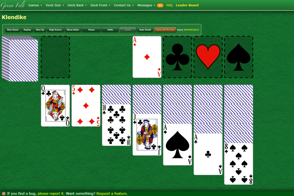 Freecell Solitaire - Green Felt  Solitaire, Solitaire games, Games to play